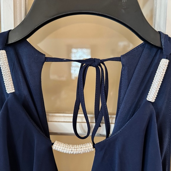 VENUS Deep Navy Blue Ruffled Sheath Mini Dress - Picture 2 of 4